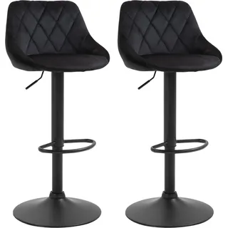 Homcom Barhocker 2er-Set Höhenverstellbar Schwarz Bistrohocker mit Lehne, Samt-Optik, Stahlgestell, Höhenverstellbare Küchenstühle mit Fußstütze Drehbar Tresenhocker, - Rückenlehne aus Samt & Metall 46x48x83-104cm Aosom.de