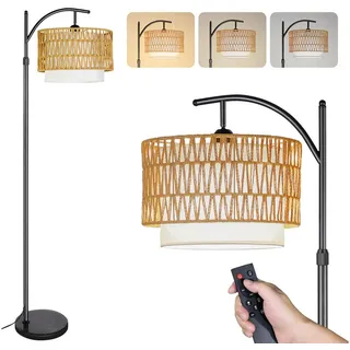CCLIFE Stehlampe Dimmbar Wohnzimmer Bogenlampe LED E27 Leselampe 60W 2700-6000K Fußschalter 360° Drehbarer Lampenkopf, Doppelschirm Beige