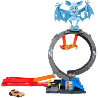HOT WHEELS City Spielzeugauto Trackset, Angriff der Fledermaus mit anpassbarem Looping und Starter, Spielzeugauto im Maßstab 1:64, HTN78