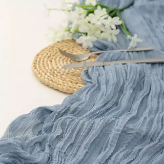 Hsyadazi Käsetuch Tischläufer, 2 Stück Boho Tischläufer aus Gaze-Stoff (90x180cm) - Rustikale Käsetuch-Tischdecke in Blau - Für Hochzeiten, Geburtstage & Vintage-Partys