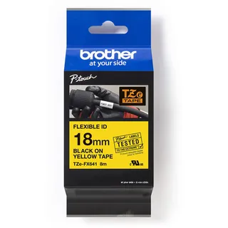 Brother Original P-touch Flexi-Schriftband TZE-FX641 18 mm, schwarz auf gelb (u.a. für Brother P-touch PT-H100LB/R, H105, E100/VP, D200/BW/VP, D210/VP) zur Kabel- und Rohrbeschriftung, laminiert