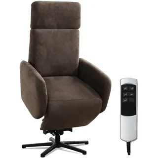 Cavadore TV-Sessel Cobra mit 2 Motoren + Aufstehhilfe / Fernsehsessel mit Liegefunktion, Relaxfunktion + Fernbedienung / Sternfuß, belastbar bis 130 kg / 71 x 110 x 82 / Lederoptik, Braun