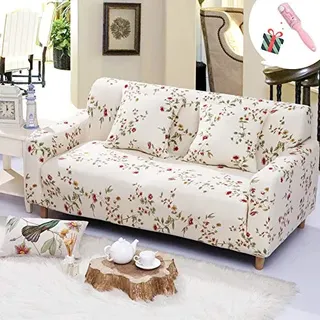 Sofa Überwürfe Sofabezug 3 Sitzer, Morbuy Elastisch Beige Ecksofa L Form Stretch Antirutsch Armlehnen Sofahusse Sofa Abdeckung Hussen für Sofa Couchbezug Sesselbezug (1 Sitzer,Rote Blume)