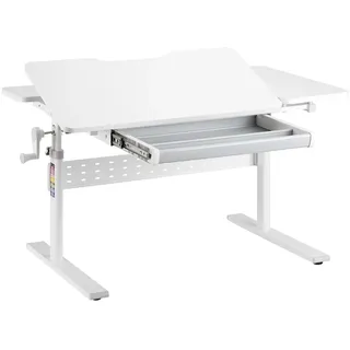 Spacetronik Kinderschreibtisch Höhenverstellbar 100x60 cm, Schreibtisch Kinder mit Neigbarer Tischplatte, Kinder Schreibtisch mit Schublade & Haken für Rucksack, Weiß