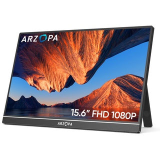 ARZOPA Tragbarer Monitor, 15.6" 1920×1080 FHD IPS Portabler Monitor für Laptop mit Einer Stütze, Ultra-Dünner Zweitbildschirm für Laptop/PC/Mac/PS3/4/5/Xbox - USB C & HDMI Anschluss - A1