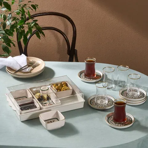 Karaca Forever Bone Bomo 22-teiliges Frühstücksset für 6 Personen – Platin