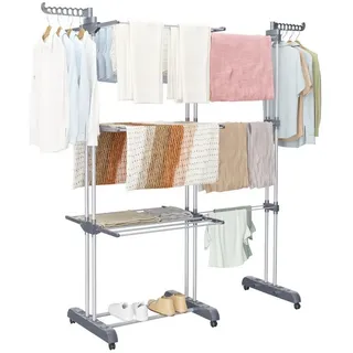 Oak & Tea Wäscheständer Turm, 83-200cm(Ausziehbar Flügeln), XXL Wäscheturm mit Rollen, 4 Etagen Wäscheständer, Großer Standtrockner, für Innen- und Außenbereich, Grau