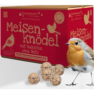 Futterbauer Meisenknödel 200 Stück ohne Netz Plus Insekten, Energiereiche Meisenknödel mit Insekten für Wildvögel, ohne Netz, ca. 90 g je Knödel, mit Vitaminen & Fetten