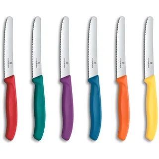 Victorinox Swiss Classic, Frühstücksmesser, Brötchenmesser Set 6teilig, Scharfe Klinge, Wellenschliff, 11 cm, Kunststoffgriff, Rostfreier Stahl, Farbig