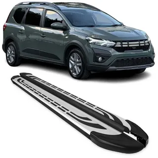 Omac Trittbretter Seitenschweller Seitenbretter kompatibel mit Dacia Jogger 2022-26 Schwarz-Silber Alu