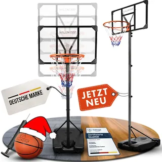 VALENESS® Basketballkorb Outdoor - [135 bis 305 cm] Höhenverstellbarer und Wetterfester Ständer - Profi Korb Mit Basketball und Pumpe für Kinder und Erwachsene (Jugendliche und Erwachsene)