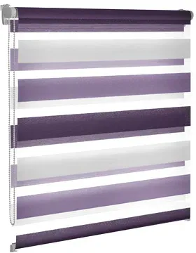 Doppelrollo, Doppel-Rollo, Duolight-Rollo, 3-farbig, Farbe weiss-flieder-violett, blickdicht und transparent, nach Maß gefertigt oder in Standardgroeßen