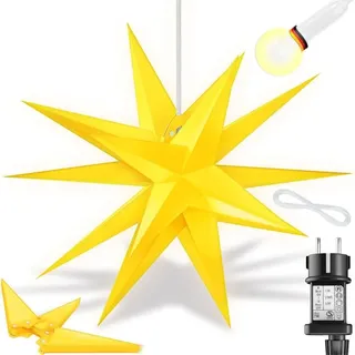 Kesser Leuchtstern 3D led Weihnachtsstern mit Timer für innen und außen Adventsstern Beleuchtet hängend Stern + Warmweiß Licht 100cm / Gelb / mit Timer