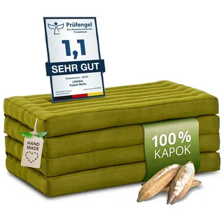 Livasia Nachhaltige Klappmatratze aus Kapok - 200x80x8cm - Gästematratze, Faltbare Matratze einfarbig, ökologische Yogamatte, klappbares Gästebett, Liege Garten Balkon (Grün Uni)