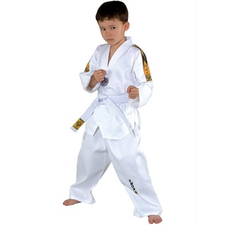 KWON Taekwondoanzug Tiger Taekwondo Anzug mit Gürtel Hose und Jacke Club Line Schulterstreifen (3-teilig, komplett), Kinder, Jugendlich, Erwachsene, Größen: 90 - 180 cm, weiß 150