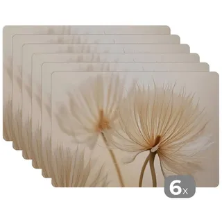MuchoWow Platzset Blumen - Beige - Natur, (6-St), Platzsets, Tischset, Abwaschbar, Tischsets, Platzdeckchen bunt