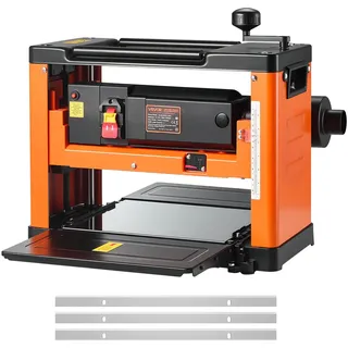 Vevor Dickenhobel, Dreiblatt, 330 mm breiter Arbeitstisch, Hobelmaschine, 2000 W, Hobel 23500 U/min, Doppelrollen, Überrollschutz, Holzbearbeitung mit Einzelgeschwindigkeit, für Hart- & Weichholz