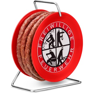 WURSTBARON® - Salami auf Feuerwehr-Trommel - Snack Wurst Mini-Kabeltrommel Schlauchtrommel Modell Freiwillige Feuerwehr - 3,5 Meter Wurst nach Krakauer Art - 240 g