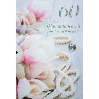 Bsb Karte Diamantene Hochzeit - Glückwunschkarte 60. Hochzeitstag mit Blumen Motiv - Diamantene Hochzeit Karte - Geschenke zur Diamanthochzeit - Karte Hochzeit in 11,5 x 17,0 cm