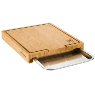 Zwilling BBQ+ Schneidbrett mit Auffangschale, Saftrille, FSC-zertifizierter Bambus, Schale aus Edelstahl