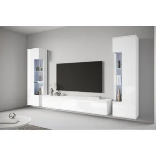 INOSIGN Wohnwand »Kenia, Vitrine Türanschlag links/rechts wechselbar«, (3... St.), Vitrinen mit Eckverglasung, hängend und stehend montierbar, weiß