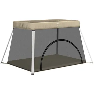 vidaXL Baby-Laufstall mit Matratze Taupe Leinenstoff