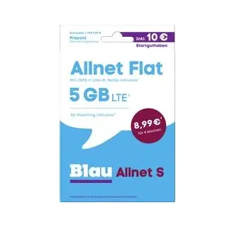 blau.de Allnet S Startpaket Prepaid-Karte ohne Vertragsbindung