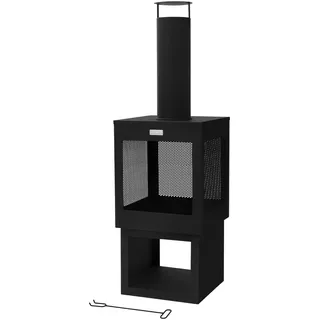 ML-Design Gartenkamin mit Schornstein 128x40 cm Schwarz Stahl Outdoor