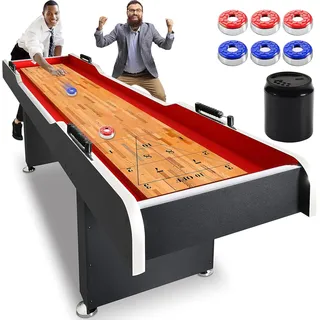 SereneLife Shuffleboard Holz - Lustiges Tischspiel für Indoor & Outdoor - Set mit Pucks, Staub & Co.
