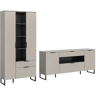 inn.furn Wohnwand, Kaschmir, Schwarz, Metall, Nachbildung, 6 Fächer, 2 Schubladen, einzeln stellbar, 290x192x41 cm, FSC Mix, Wohnzimmer, Wohnwände, Anbauwände