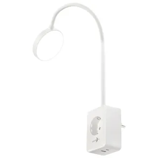 Lunartec Dimmbare CCT-LED-Steckerleuchte mit Steckdose, USB-A/C-Port, weiß