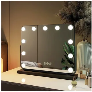 EMKE Kosmetikspiegel Hollywood Spiegel mit Beleuchtung 360 ° Drehbar Tischspiegel 3 Farbe Licht,11 Dimmbaren LED-Leuchtmitteln,Speicherfunktion,7 x