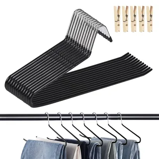 12 Stück Hosenbügel, Offenes Ende Hosen Kleiderbügel, rutschfest Hosenspanner Platzsparend Metall-Hosenbügel mit 5 Clips für Hosen, Jeans,Schals,Kleidung (Schwarz)