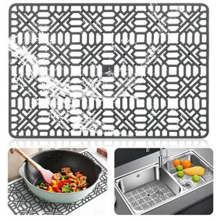 LeapBeast Spülbeckeneinlage Silikon, Matte für Spülbecken,Spülbeckeneinlage Eckig, Spülbecken Matte zum Abstellen und Trocken von Besteck Hitze und Rutschfestigkeit (Weiße Asche, 40 x 27 x 1.2cm)