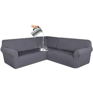 CLGTY Wasserdicht Sofabezug Ecksofa, 3 Stücke Bezug Für Ecksofas L-Form Sofa Bezug Eckcouch Antirutsch Sofahusse Für Wohnzimmer-grau-5 Sitzer