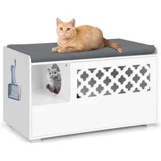 Costway Katzenschrank Katzentoilette, Katzenhaus mit Doppeltüren & Eingang, Katzenhöhle Katzenklo Schrank, Katzenmöbel Beistelltisch, für Katzen Hunde Haustier,