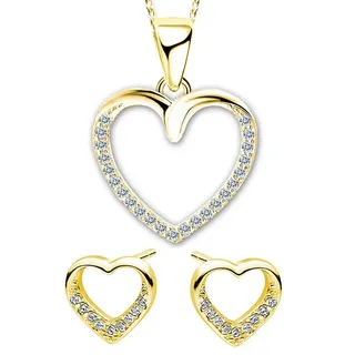 Limana Ohrring und Ketten Set 925 Silber Herzkette mit Herzohrringe Goldkette Goldohrringe vergoldet (inkl. Geschenkdose Halskette Anhänger Kette mit Ohrstecker), Liebesgeschenk Liebe Geschenk Set für Sie Frauen Damen Freundin Mutter goldfarben