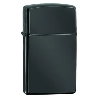 Zippo Sturmfeuerzeug - Slim Ebony, High Polish Black, Base Model - Nachfüllbar - Wiederverwendbar - Windfestes Design - Geschenkbox - Made in USA