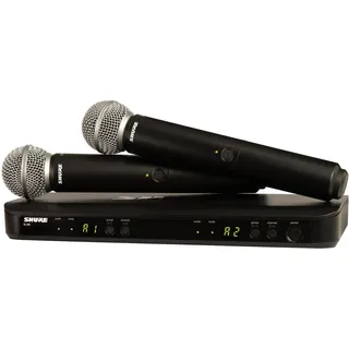 Shure BLX288/SM58 UHF Wireless Mikrofonsystem - Perfekt für Kirche, Karaoke, Gesang - 14-Stunden Akkulaufzeit, 100m Reichweite | Enthält (2) SM58 Handheld Vocal Mics, Dual Channel Receiver | T11 Band