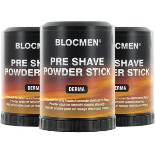 BLOCMEN Derma Rasurpuderstift 3x 60g für schonende Trockenrasur ohne Irritationen - Pre-Shave ohne Duft- & Farbstoffe für empfindliche Haut für Männer