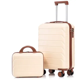 i@home Kofferset 14"/19" 2-teiliger Koffer, 4 Rollen, (2 tlg), ABS-Spinner-Kofferset mit Zahlenschloss & 14" Kosmetiktasche beige