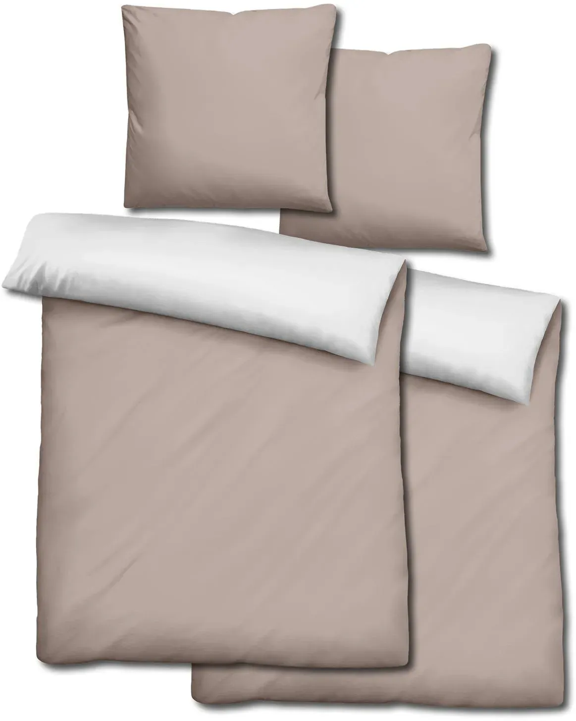 Doppelpack  Sleezzz® Renforcé Wendebettwäsche beige/weiß 135 x 200 + 80 x 80 cm