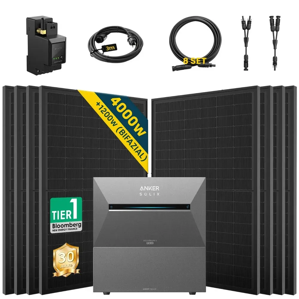 ALLDREI Balkonkraftwerk mit Speicher Anker Solix Solarbank 3 E2700 Pro 2,68kWh - 500W x2 / Mit 1x Anker SOLIX BP2700 Erweiterungsakku / Mit Silber Balkon-Halterung