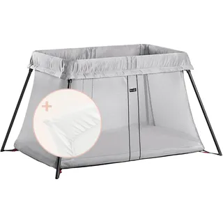 BabyBjörn Reisebett Light mit Spannbetttuch für Reisebett Light, Silber