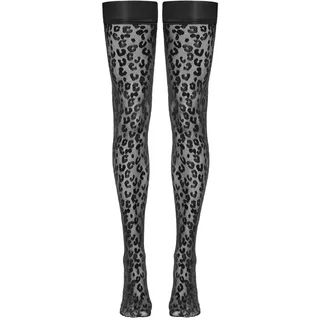Cottelli LEGWEAR Halterlose Strümpfe im Leo-Look, Oeko-Tex zertifiziert, schwarz
