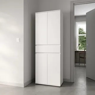 home collective Schrank 60 cm breit mit 4 Türen & Schublade Vielseitiger Aufbewahrungsschrank Mehrzweckschrank mit 3 Einlegeböden Schmaler Schrank für Haush... - Weiß