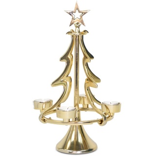 RIFFELMACHER & WEINBERGER Kerzenhalter Exklusiver Metall Kerzenständer Weihnachtsbaum Christbaum, Silber oder Gold - Adventskranz Weihnachtsdekoration goldfarben 37,0 cm