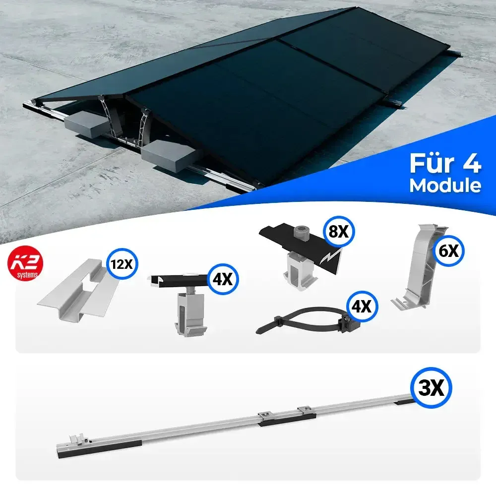 K2 Systems Flachdach Ost/West D-Dome Montageset für 4 Module - 19% MwSt.