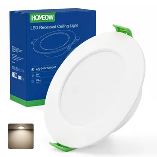 HOMEOW 12er Set LED Einbaustrahler 230V 75-90mm Lochmaß, Neutralweiß 4000K Spot 5W 450LM Deckenspot, 24mm Flach Einbauleuchten IP44 für Bad Küche