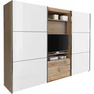 Schwebetürenschrank WIMEX "Magic by fresh to go", braun (plankeneichefarben, außentüren weißglas), B:300cm H:216cm T:65cm, Schränke, tolles EXTRA: mit drehbarem TV-Element, Fronten aus Glas